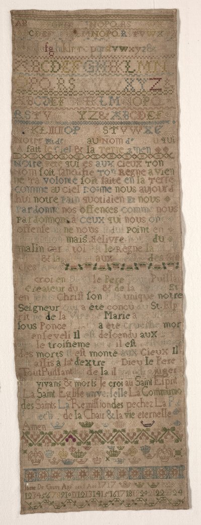 Stickmustertuch, 1717 von Unbekannt