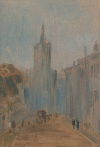 Straße mit Kirche und Figuren von Unbekannt
