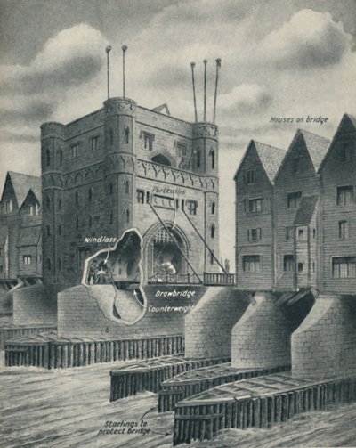 Die Zugbrücke, die London City verteidigt, um 1934 von Unbekannt