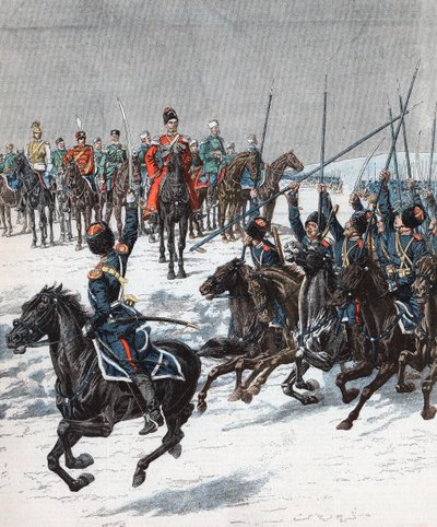 Zar Nikolaus II. inspiziert Kosaken, Russisch-Japanischer Krieg, 1904-5 von Unbekannt