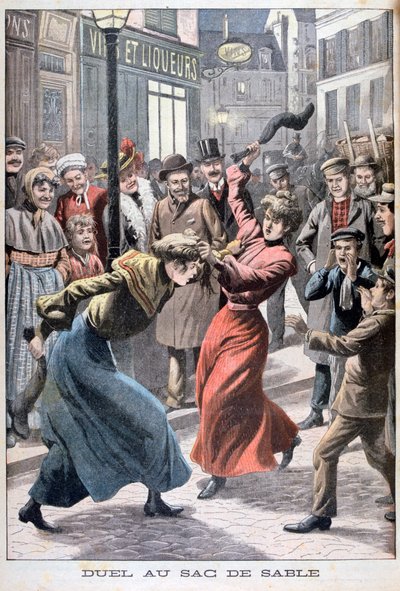 Zwei Frauen kämpfen mit Sandsäcken, 1903 von Unbekannt