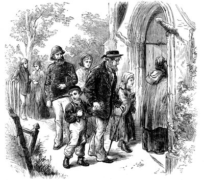 Dorfbewohner gehen am Sonntag zur Kirche, London, 1872 von Unbekannt