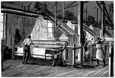 Weberei mit Jacquard-Webstühlen, ca. 1880 von Unbekannt
