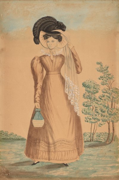 Frau mit Federhut, um 1825 von Unbekannt