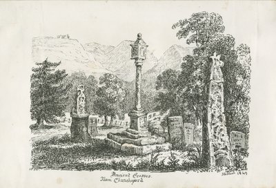 Ilam Kirche - Alte Kreuze: Lithographie, 1849 von Unbekannt