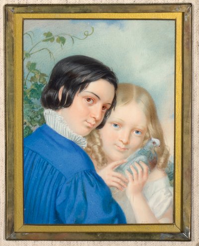 Knabe und Mädchen mit Taube von Unbekannter Künstler