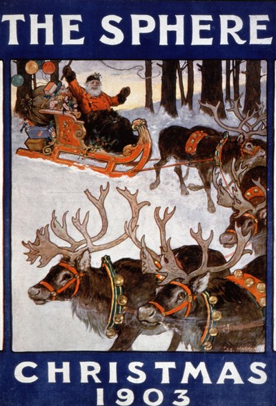 Weihnachtsmann und seine Rentiere von Unbekannter Künstler