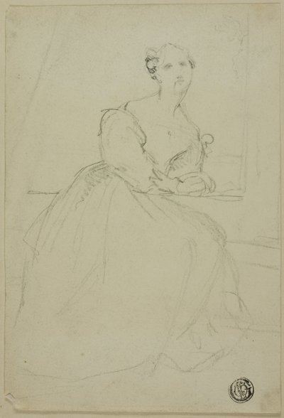 Skizze einer sitzenden Frau im Abendkleid von Unknown