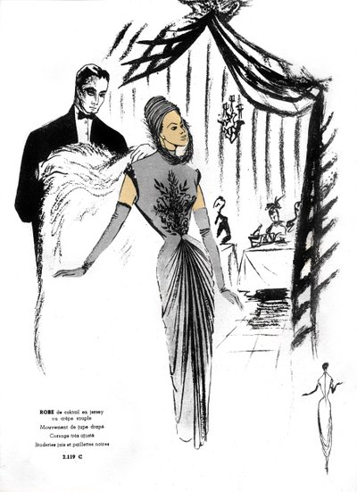 Französische Mode, Cocktailkleid-Design im Restaurant von Unknown artist