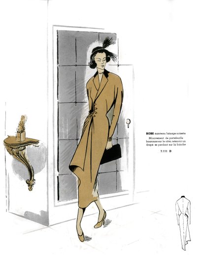 Französische Mode, Haselnuss-Mantelkleid-Design von Unknown artist