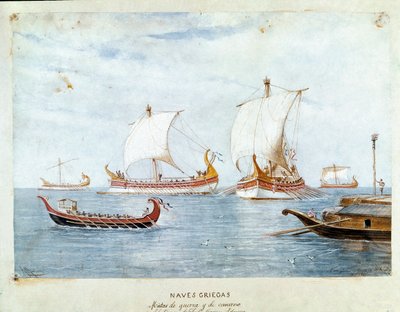 Griechische Kriegsschiffe und Handelsschiffe von Unknown artist