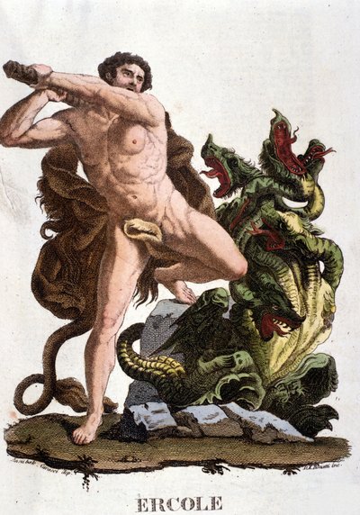 Herkules besiegt die Hydra von Lerna - Gravur von Unknown artist