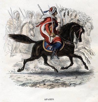 Reitende Spahis. Gravur von 1844. von Unknown artist