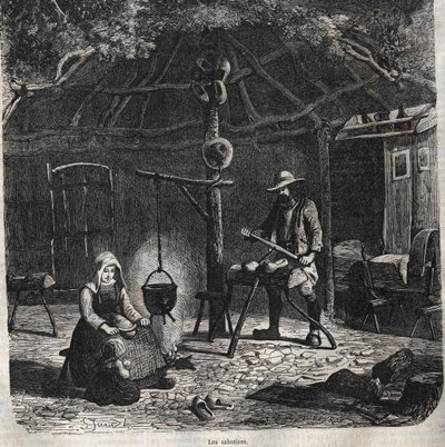 Die Holzschuhmacher. Gravur des 19. Jahrhunderts von Unknown artist