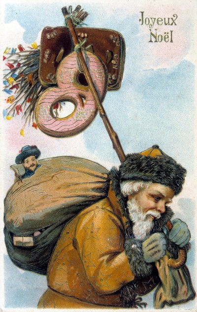 Weihnachtsmann mit Geschenken auf dem Rücken von Unknown artist