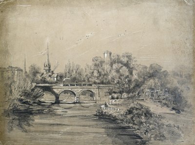 Zug überquert Brücke von Unknown artist