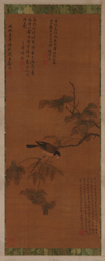 Ein Vogel auf einem belaubten Ast von Unknown artist