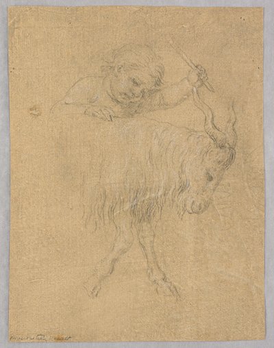 Ein Junge, der eine Ziege treibt von Unknown artist