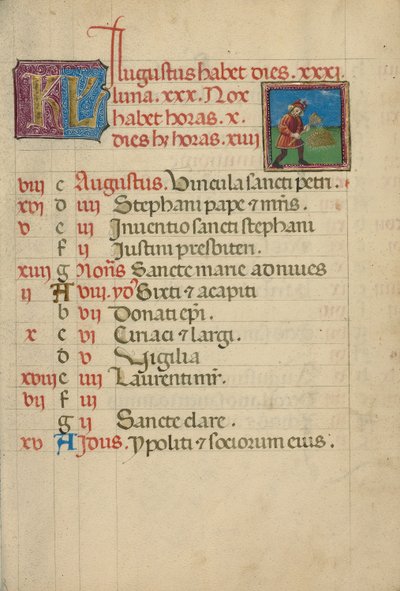 August Kalenderseite; Dreschen von Unknown artist