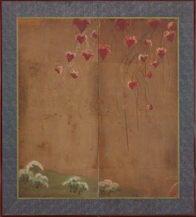Herbstrebe, entfernte Bäume und Schnee von Unknown artist