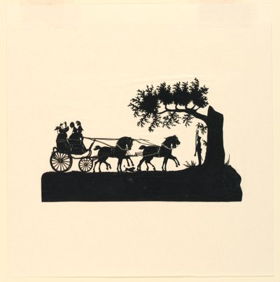 Kutsche und Pferde im Schattenriss von Unknown artist
