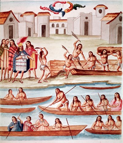 Bau von Kanus (Aquarell, ca. 1770-1780) von Unknown artist