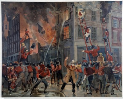 Feuer und Feuerwehrleute in New York von Unknown artist