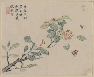 Blühender Zweig mit Bienen von Unknown artist