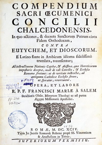 Frontispiz von „Compendium sacri oecumenici concilii chalcedonensis“ von Unknown artist