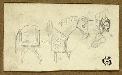 Pferd und Mann in Rüstung von Unknown artist
