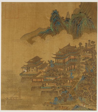 Landschaft: ein Palast zwischen See und Bergen von Unknown artist