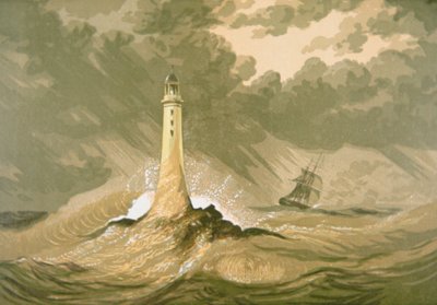 Leuchtturm mit Segelschiff von Unknown artist