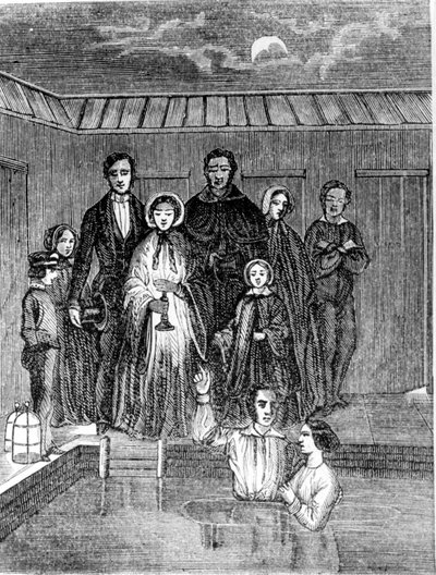 Mormonen-Taufe. Gravur aus dem 19. Jahrhundert von Unknown artist