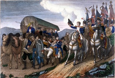 Napoleon grüßt verwundete Soldaten. Gravur des 19. Jahrhunderts von Unknown artist