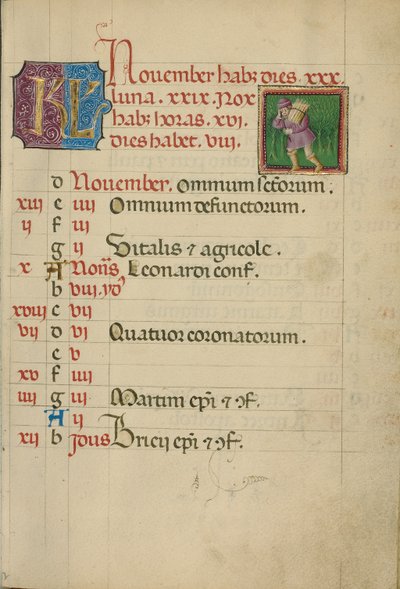 November Kalenderseite; Holzsammeln von Unknown artist