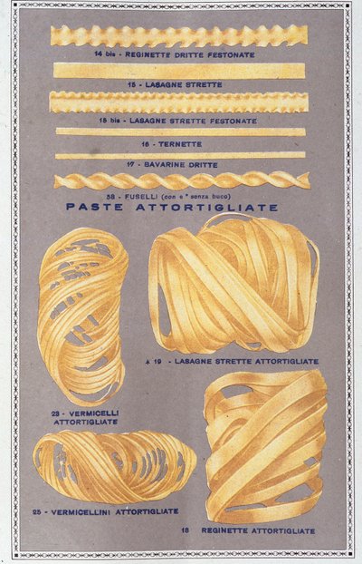 Präsentation verschiedener Arten italienischer Pasta von Unknown artist