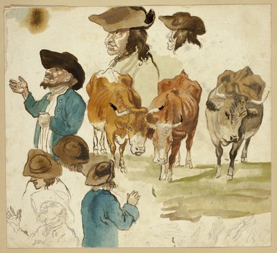 Skizzen von Männern und Kühen von Unknown artist