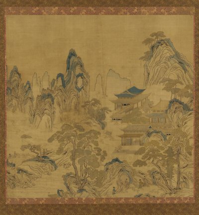 Wandteppich: Landschaft - ein Palast in den Bergen von Unknown artist