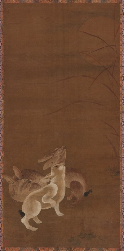 Drei Hasen schauen auf den Mond von Unknown artist