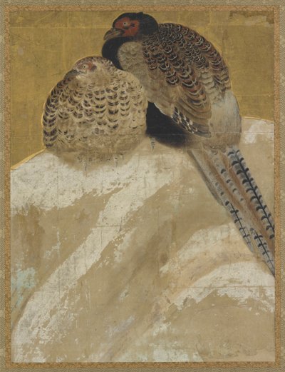 Zwei Fasane auf einem Schneehaufen von Unknown artist