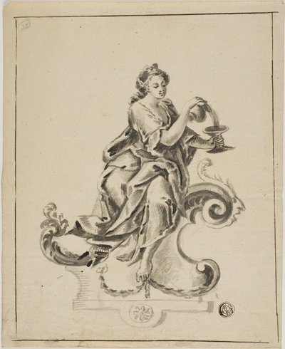 Frau sitzt auf Rokoko-Rolle von Unknown artist