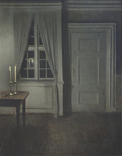Interieur mit zwei Kerzen von Vilhelm Hammershøi