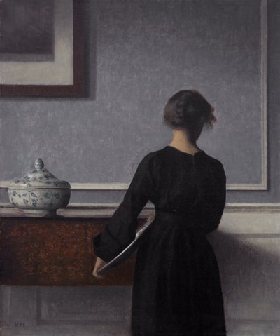 Interieur mit junger Frau von hinten von Vilhelm Hammershøi