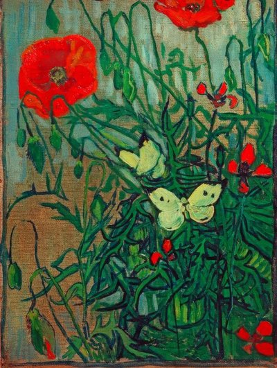 Schmetterlinge auf Mohnblüten von Vincent van Gogh