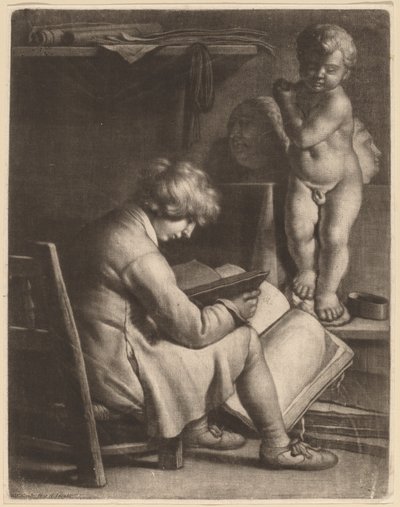 Junger Künstler mit einer Statue von Amor von Wallerant Vaillant