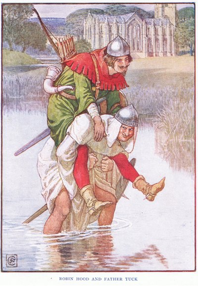 Robin Hood und Pater Tuck, ca. 1920 von Walter Crane