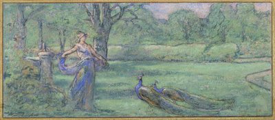 Frau mit Pfauen in einem Garten von Walter Shirlaw