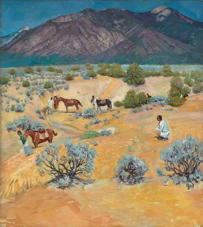 Taos-Landschaft mit Indianern von Walter Ufer