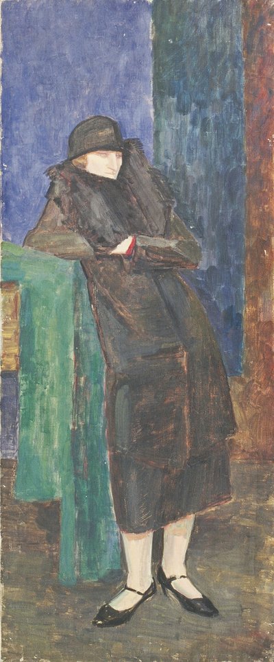 Stehende Dame mit Pelzkragen und schwarzem Hut von Walther Gamerith
