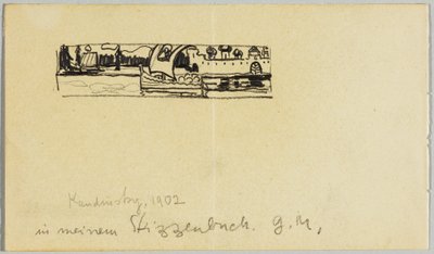Flusslandschaft mit Boot und ummauerter Stadt von Wassily Kandinsky